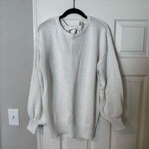 Elegant White Women's Sweater with Bow tie back detail